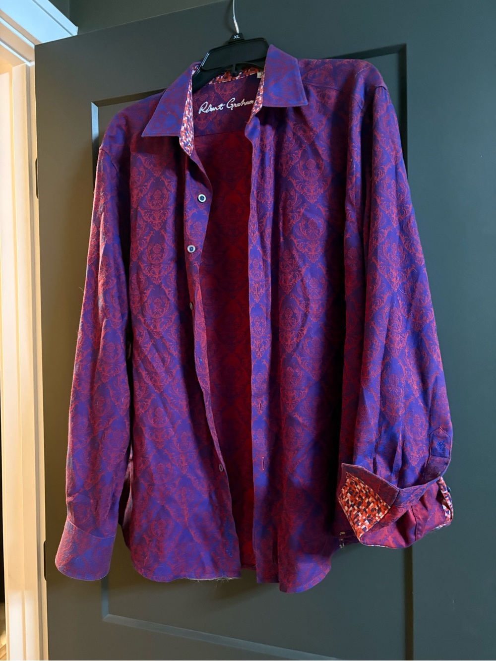 Classic Purple and Red Patterned Men's Button-Down Shirt